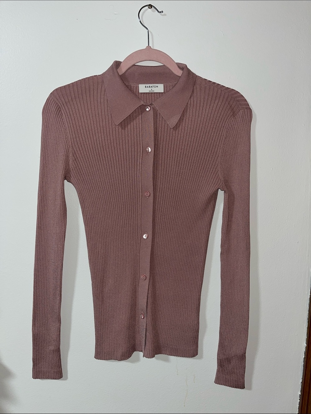 Babaton Dusty Mauve Ribbed Button-Down Top